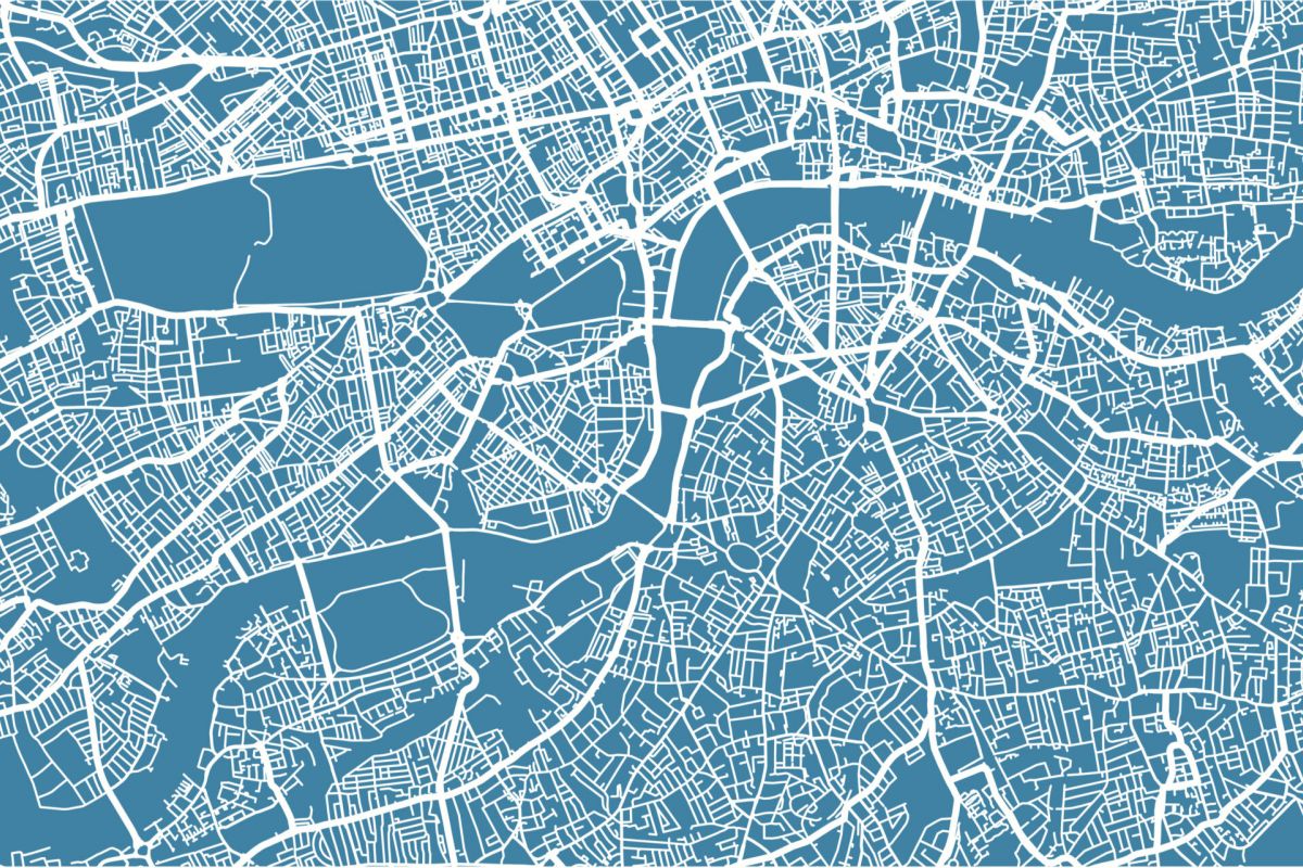 A blue and white map of West & Central London